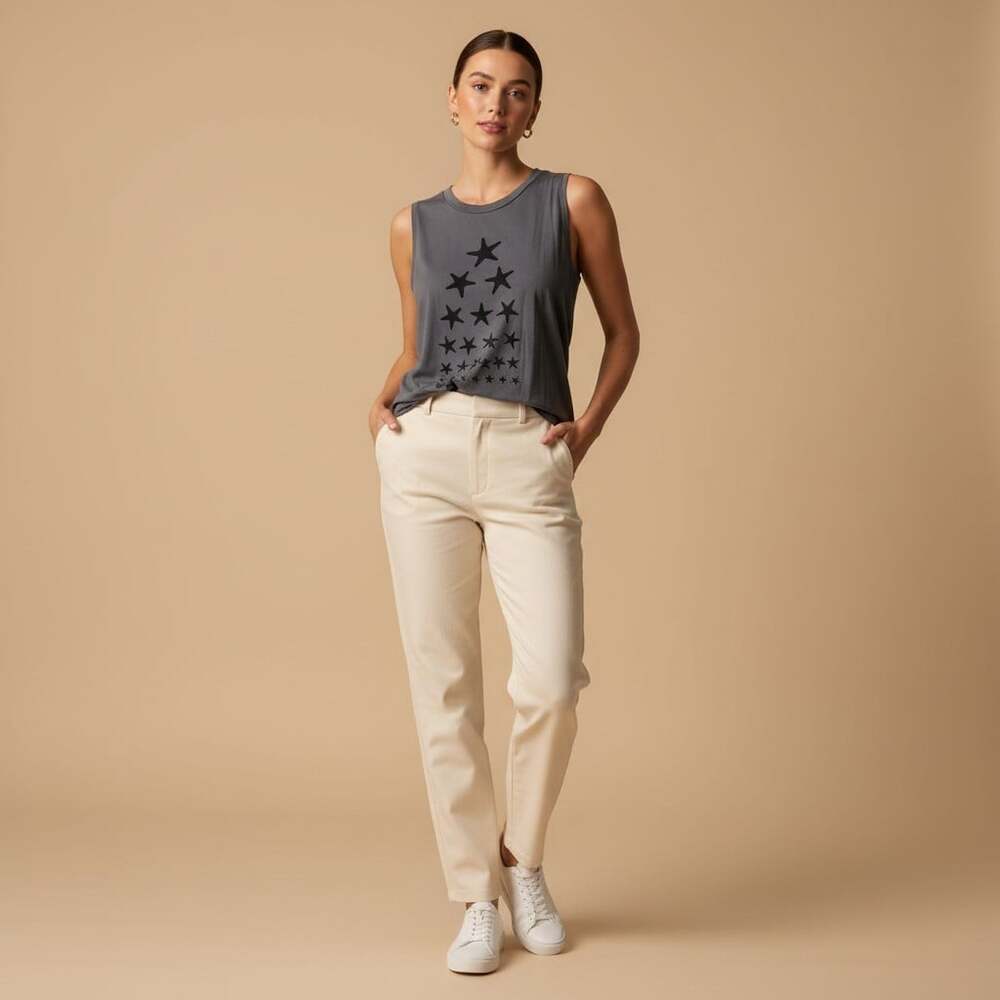 Sunset & Rose Starfish Graphic Muscle Tank Slate Blue Wide Scoop Neck Women M/L